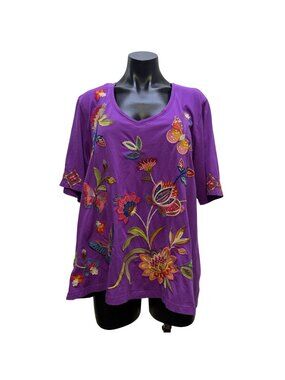 NWT Johnny Was Purple Floral Butterfly Embroidered Blouse XL